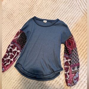 Baea Boho Mixed Waffle Knit Long-Sleeve Pullover Top